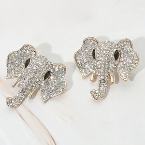 Gold Clear Stone Elephant 1.5" Rhinestone Crystal Earrings Statement Jewelry